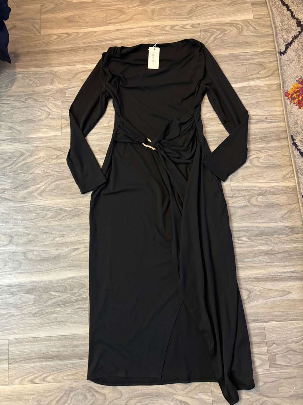 Women's Black Long Sleeve Maxi Dress with Side Accent
